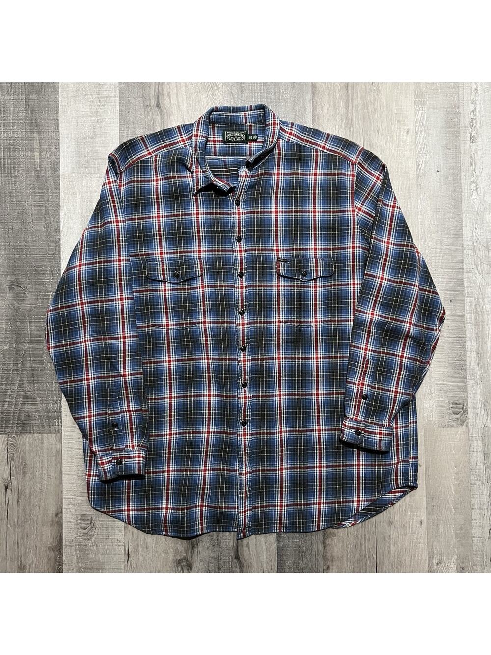 VTG 90s Polo Country Ralph Lauren Flannel Blue Plaid Cotton Button Shirt Sz 4XLT